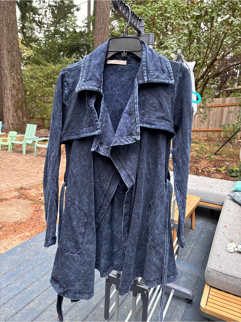 Women’s Washed Navy Open-Front Jacket Coat